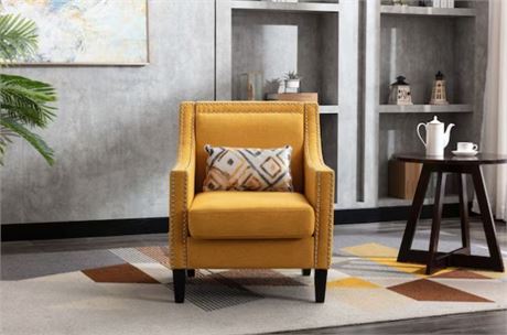 JASMODER Accent Armchair Living Room Chair With Nailheads And Solid Wood Legs