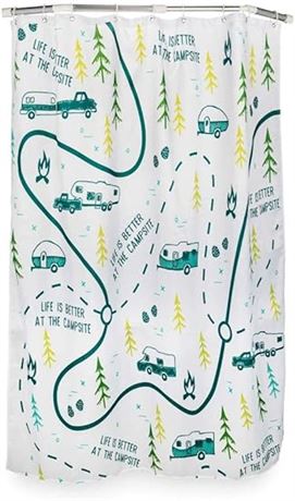 54Wx68L Camco 53245 LIBATC RV-Sized Shower Curtain - Map Design