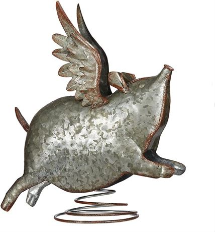 Contemporary Home Living 28cm Silver Unique Animalistic Flying Pig High Table