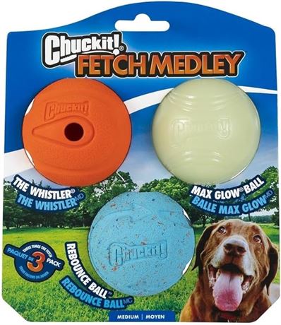 Chuckit! Medium Fetch Medley Balls 2.5 inch, 3-Pack