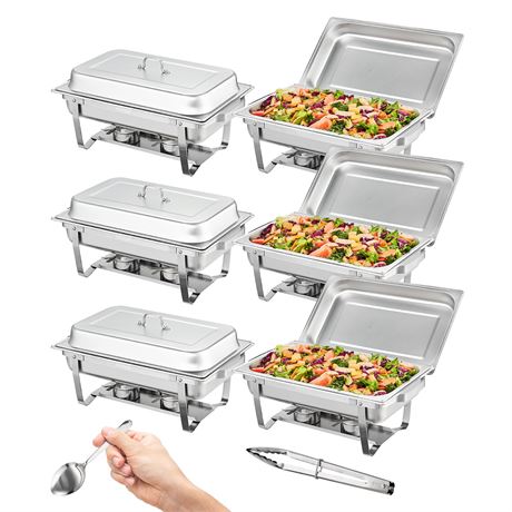8 Qt 6 Pack, VEVOR Chafing Dish Buffet Set, Stainless Chafer with 6 Full Size