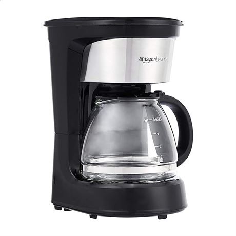 Amazon Basics 5-Cup Coffee Maker with Reusable Filter, Black and Stainless Steel