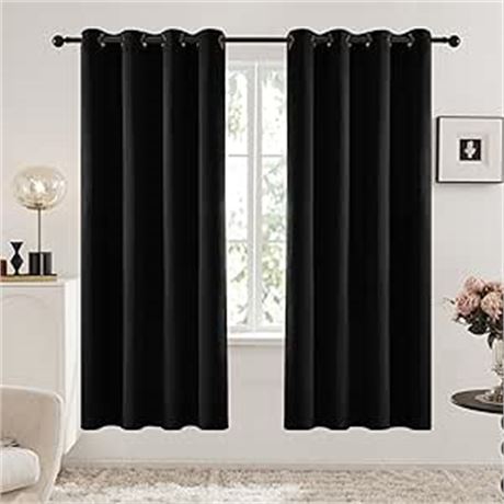 52x63 Inch Deconovo Red Curtains, Blackout Drapes, Room Darkening Curtains Black
