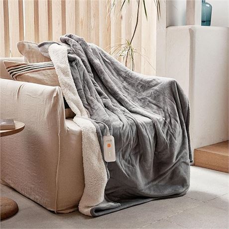 (Grey) GOTCOZY Heated Blanket Electric Throw 50''X60''