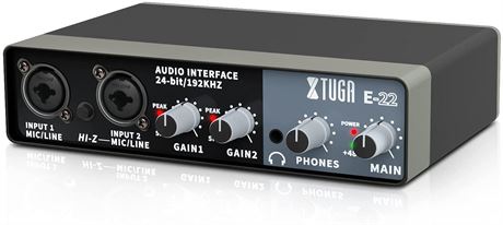 XTUGA E22 2i2 USB Audio Interface with XLR Mic Preamplifier 192kHz True Stereo