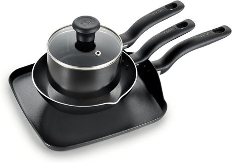 T-fal Culinaire Nonstick 8" Frypan, 10.25" Griddle, and 1QT Saucepan with Lid