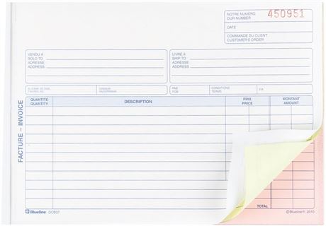 Blueline Invoices 50 Numbered Carbonless Triplicates Bilingual 5-3/8-Inchx8-Inch