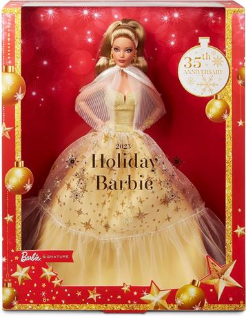 Barbie Signature Doll, 2023 Holiday Collectible with Golden Gown & Light Brown