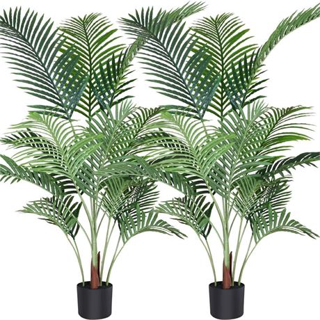 2pk Fopamtri Artificial Areca Palm Plant 4.6 Feet Fake Palm Tree with 15 Trunks