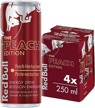 Red Bull Energy Drink, Peach-Nectarine, 250ml (4 Pack)