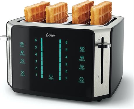 Oster 4-Slice Touchscreen Toaster with Digital Controls, Black and Stainless