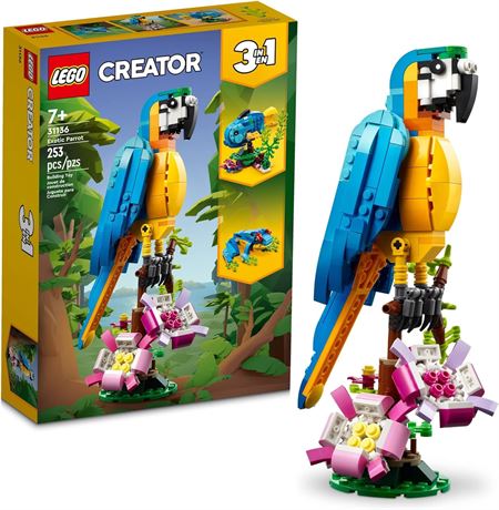 LEGO Creator 3 in 1 Exotic Parrot Building Toy Set, Transforms, 31136
