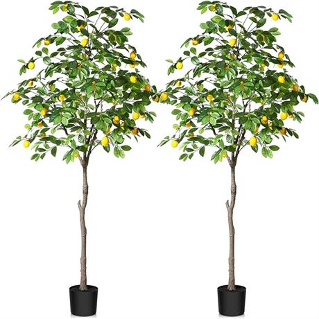 Kazeila Fake Lemon Tree, 6 Feet Artificial Lemon Silk Plant Pre Potted Faux