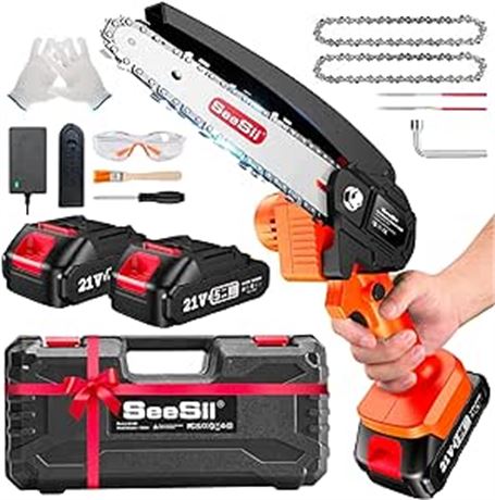 Seesii Mini Chainsaw Cordless, Battery Powered Chain Saw 6-Inch