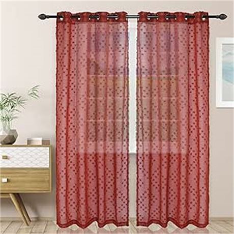 Superior Embellished Poppy Sheer Curtains  Set of 2 Panels, 52" x 63", Rust