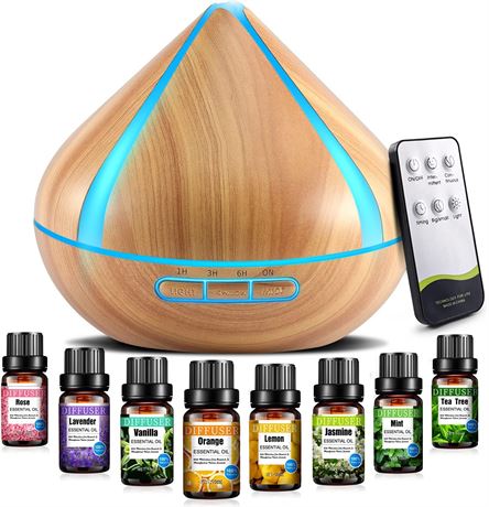 500 ML Scented Oil Diffusers with 8 Essential Oils Set, Aromatherapy Diffusers