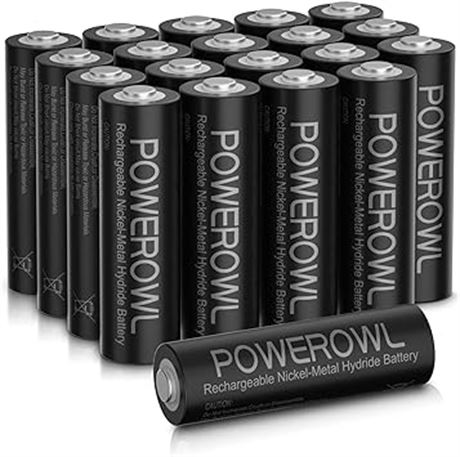 20pcs POWEROWL Rechargeable AA Batteries 2800mAh, Wide Temperature Range Battery