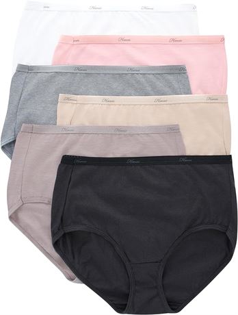 2XL - Hanes Women's Cotton Brief Underwear, Moisture-Wicking, 6-Pack Assorted
