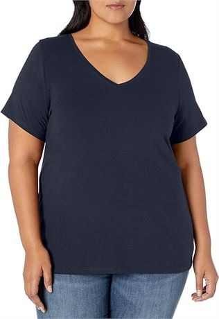 2XL Navy Amazon Essentials Women's Plus Size Short-Sleeve V-Neck T-Shirt