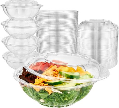 150ct Stock Your Home 24oz Clear Plastic Salad Bowls with Lids Disposable