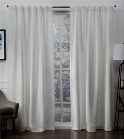 52x96 inch Exclusive Home Sateen Blackout Hidden Tab Curtain Pair, Vanilla,