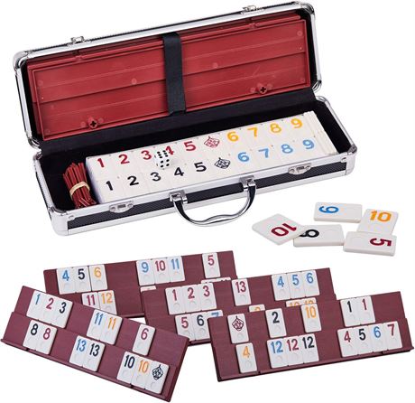 Large Size Rummy Set, Rummy 106 Tile Game with Aluminum Case