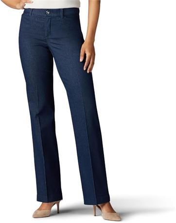 US 6 Long Lee Womens Flex Motion Regular Fit Trouser Pant, Indigo Rinse