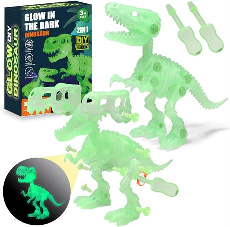 TEUVO Take Apart Dinosaur Fossil Skeletons Toys, 2 Packs Dino Bones & Screwdrive