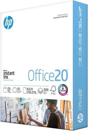 500 sheets-HP Printer Paper 8.5x11 Office 20 lb 1 Ream 500 Sheets 92 Bright Made
