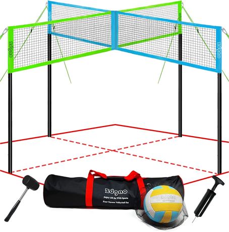 Zdgao 14ft 4-Way Volleyball and Badminton Combo Net with Soft Volleyball
