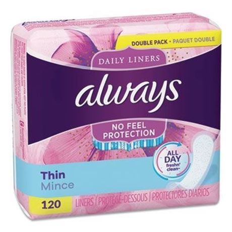 Always, Ultra Thin Daily Liners For Women, Regular Length, 120 Count Total Count
