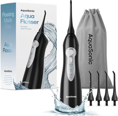 Aquasonic Aqua Flosser - Professional Rechargeable Water Flosser with 4 Tips