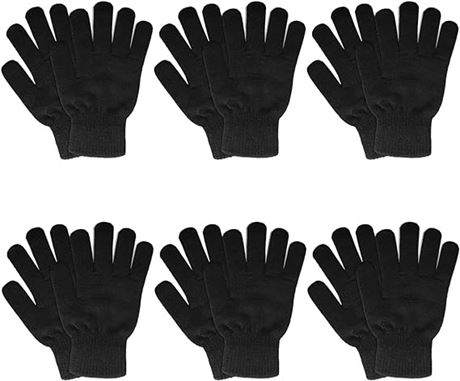 6 pairs Black  Winter Gloves for Women Men's Warm Knit Gloves for Clod Weather