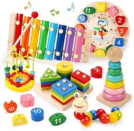 QIZEBABY Wooden Toys for Toddlers,Baby Toys 12-18 Months