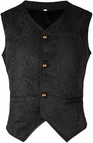 XL Black Fenteer Men Fashion Gothic Vintage Damask Pattern Steampunk Victorian