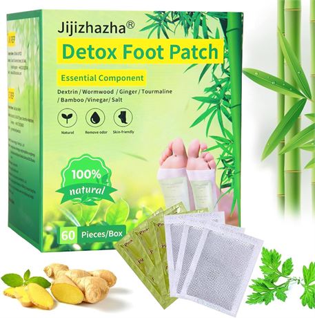 60 Pcs Natural Ingredients Detox Foot Patches,Organic Bamboo Vinegar Detox Foot