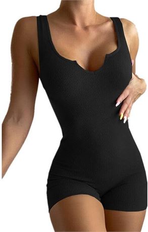 XL, Boolavard Womens Sexy Ribbed Sleeveless Bodysuit Stretch Leotard Shorts