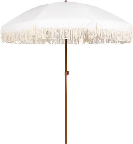 AMMSUN 7ft Patio Umbrella with Fringe Outdoor Tassel Umbrella UPF50+ Premium