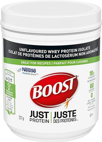 227 Grams, Boost JUST Protein Unflavoured Instant Whey Protein Isolate Powder
