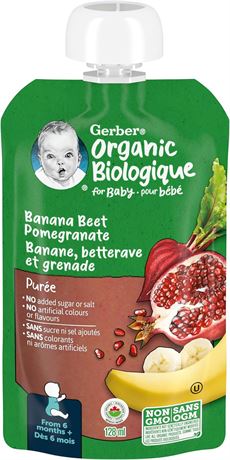12 Pack - GERBER ORGANIC PURÉE Banana Beet Pomegranate, Baby Food, Meal