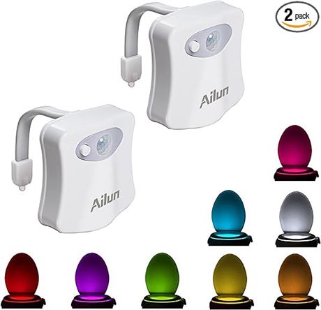 Toilet Night Light 2Pack by Ailun Motion Sensor Activated LED Light 8 Colors
