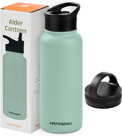 Retrospec Alder Insulated Water Bottle with Straw Lid & Handle Cap - Stainless
