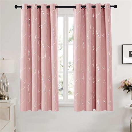 52W x 45L Inch - Deconovo Silver Pink Curtains Bedroom 2 Panels, Foil Wave PINK