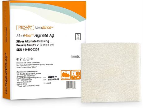 Silver Calcium Alginate Ag Sterile Highly Absorbent Antibacterial Dressing, 2"x2