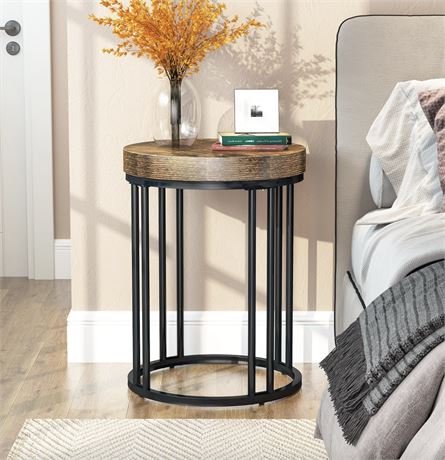 23.62"H Round End Table, Small Accent Side Table with Metal Frame