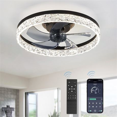 LEDIARY 20" Modern Ceiling Fans with Lights and Remote, Dimmable Low Profile