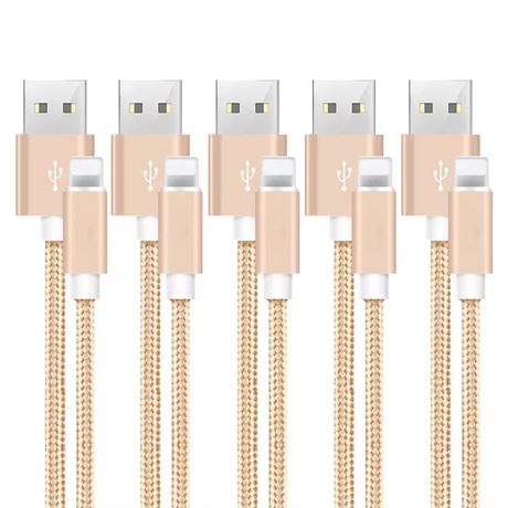 5-Pack 10ft iPhone Charger Nylon Braided USB Charging & Syncing Compatible