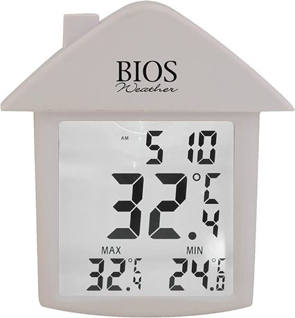 BIOS Weather Indoor/Outdoor Digital Suction Cup Thermometer White