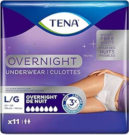 Tena Incontinence Underwear for Overnight, Unisex, Large, 11 Count