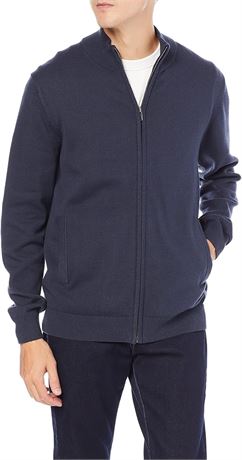 SMALL -  Essentials Men's Full-Zip Cotton Sweater, Navy